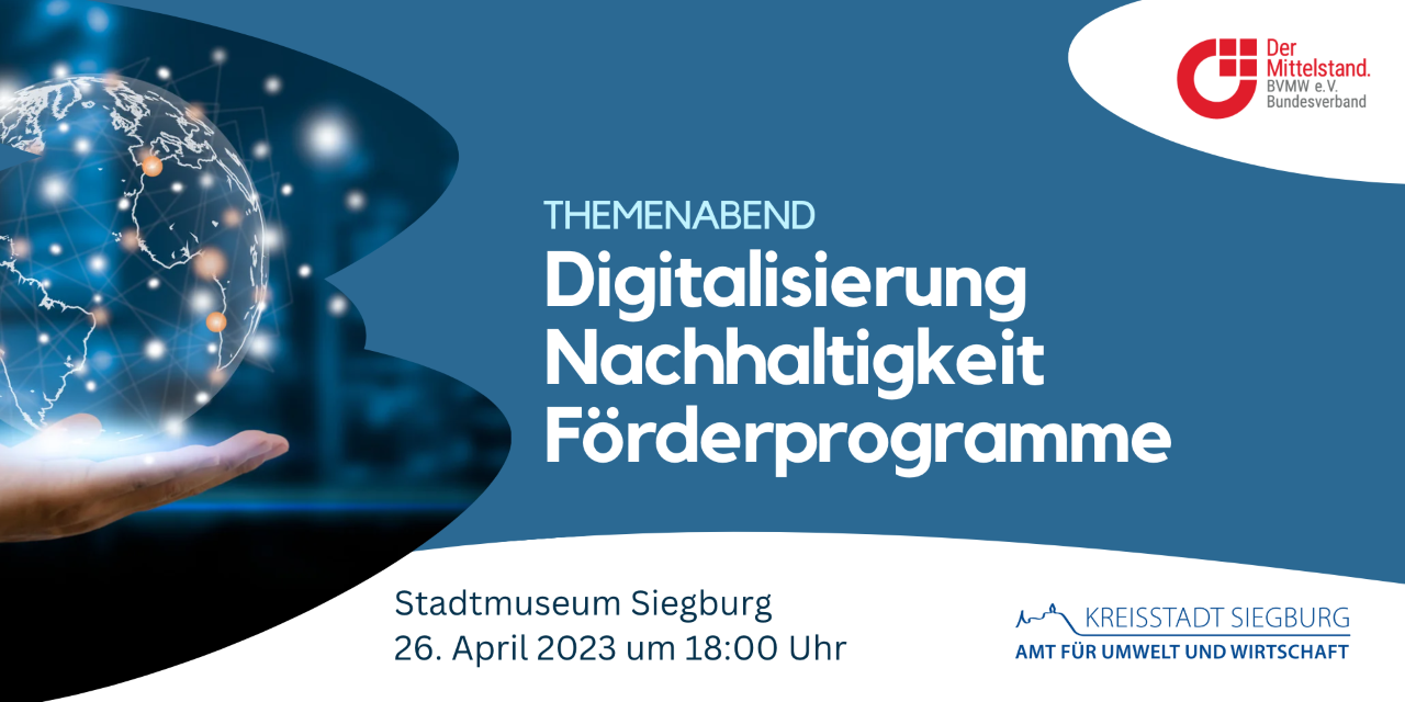 Flyer zum Themenabend der BusinessCode - Digitalisiserung, Nachhaltigkeit, Förderprogramme